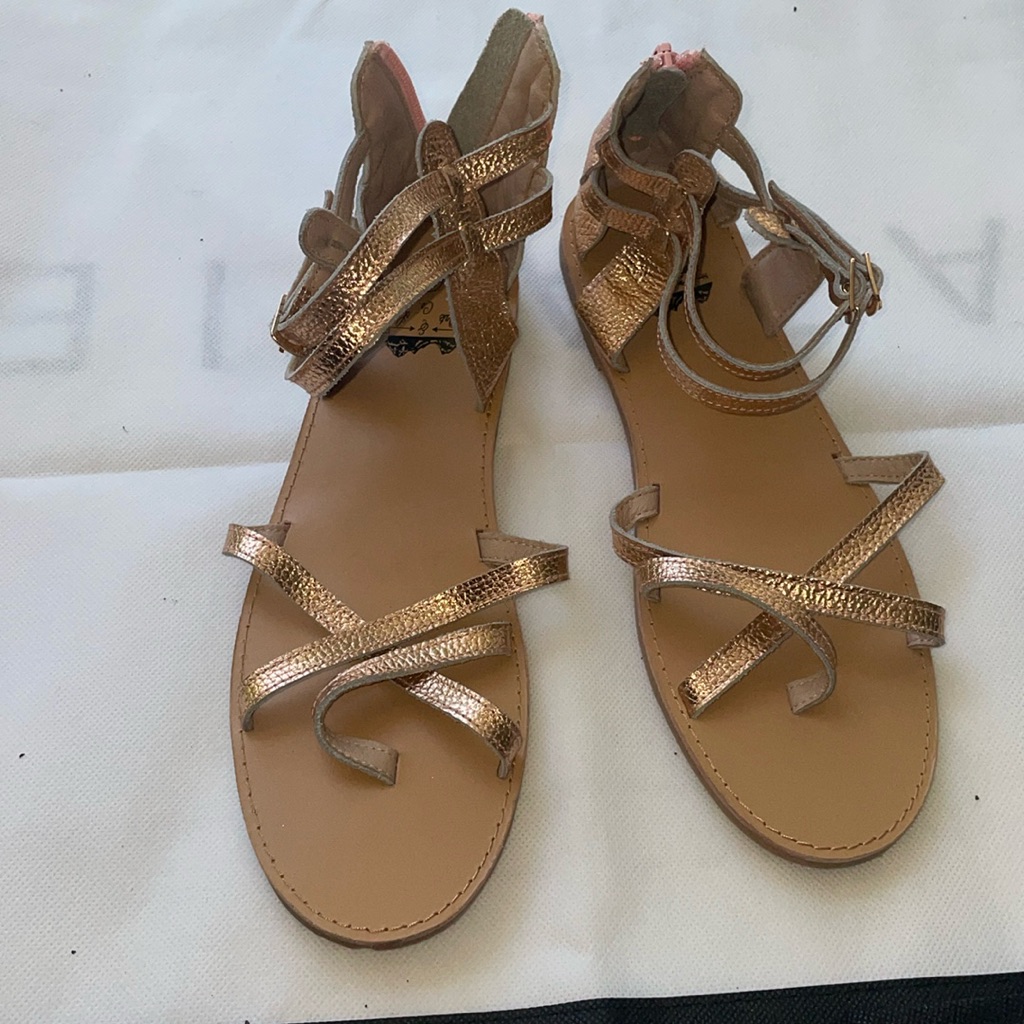 Oak & Lee Rosegold Leather Sandals Zip Back Gladiator 9us New Without Tags Strap